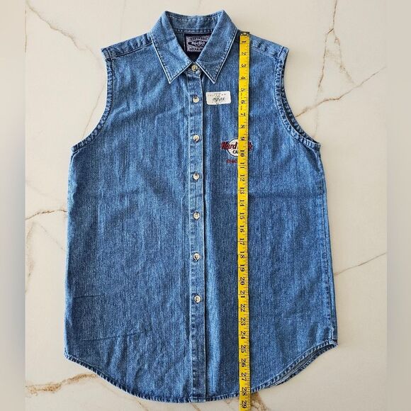 NEW Hard Rock Cafe Sleeveless Denim Shirt Button Front Sz L CHICAGO - Picture 13 of 14